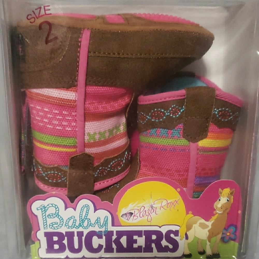 Blazin Roxx Baby Buckers Striped Pink and Brown Boots